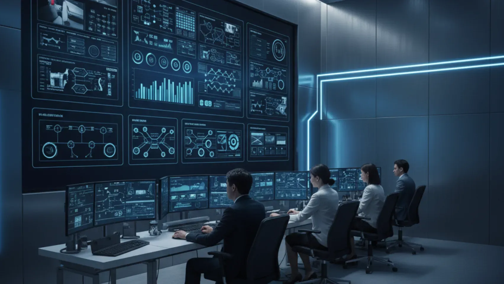 관제 센터에서 모니터링을 수행하는 모습